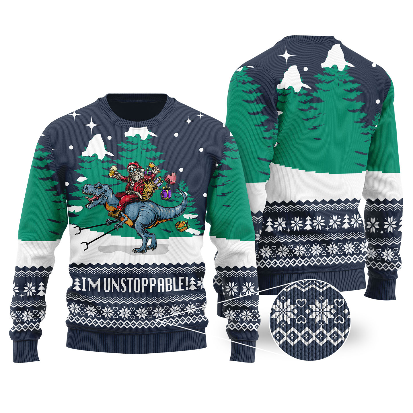 Navy Funny Santa Trex Christmas Sweater Warm Winter Merch Gift for Someone You Love
