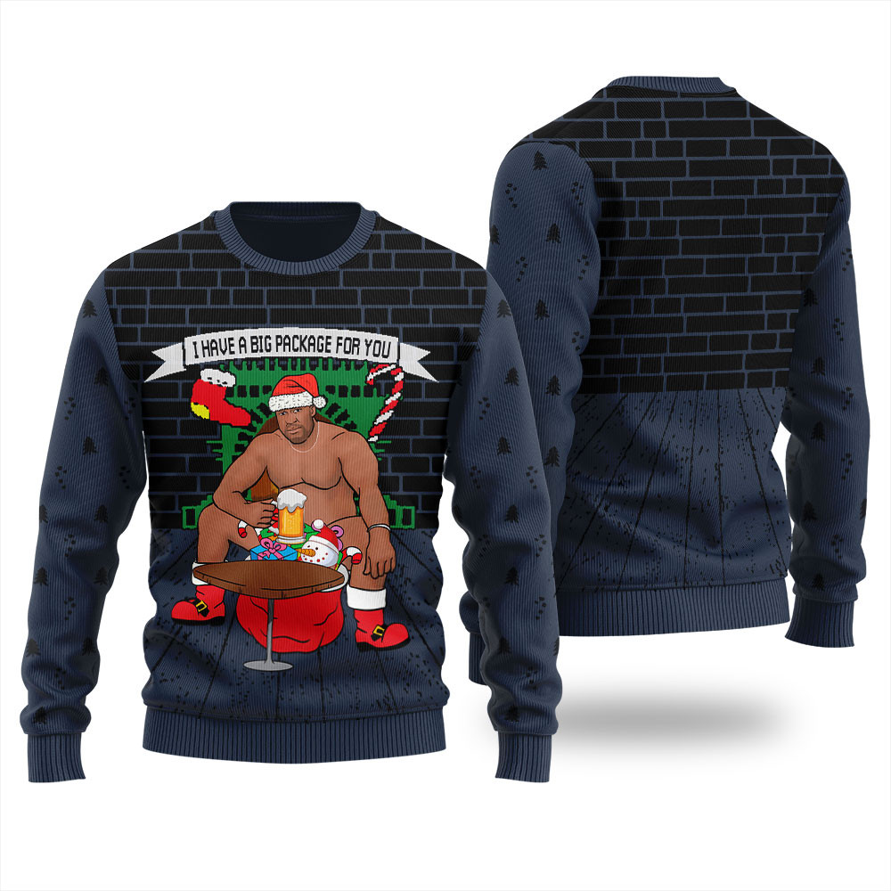 Navy I Have A Big Package For You Barry Wood Mens Holiday Sweater Perfect Gift Sweater for Friends and Family