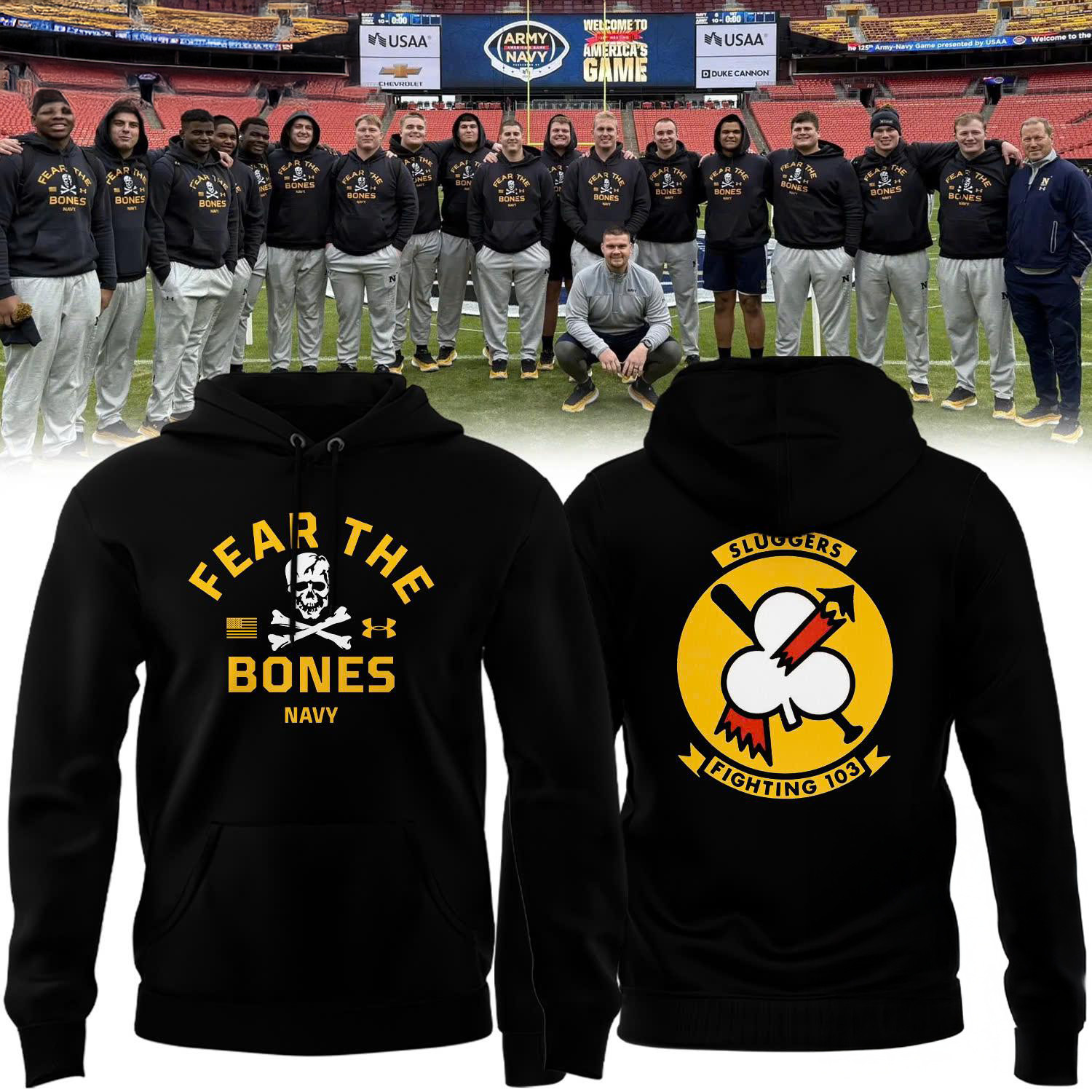 Navy Midshipmen Special New Sluggers 103 Fear The Bones Navy Football Hoodie For Fan Gift