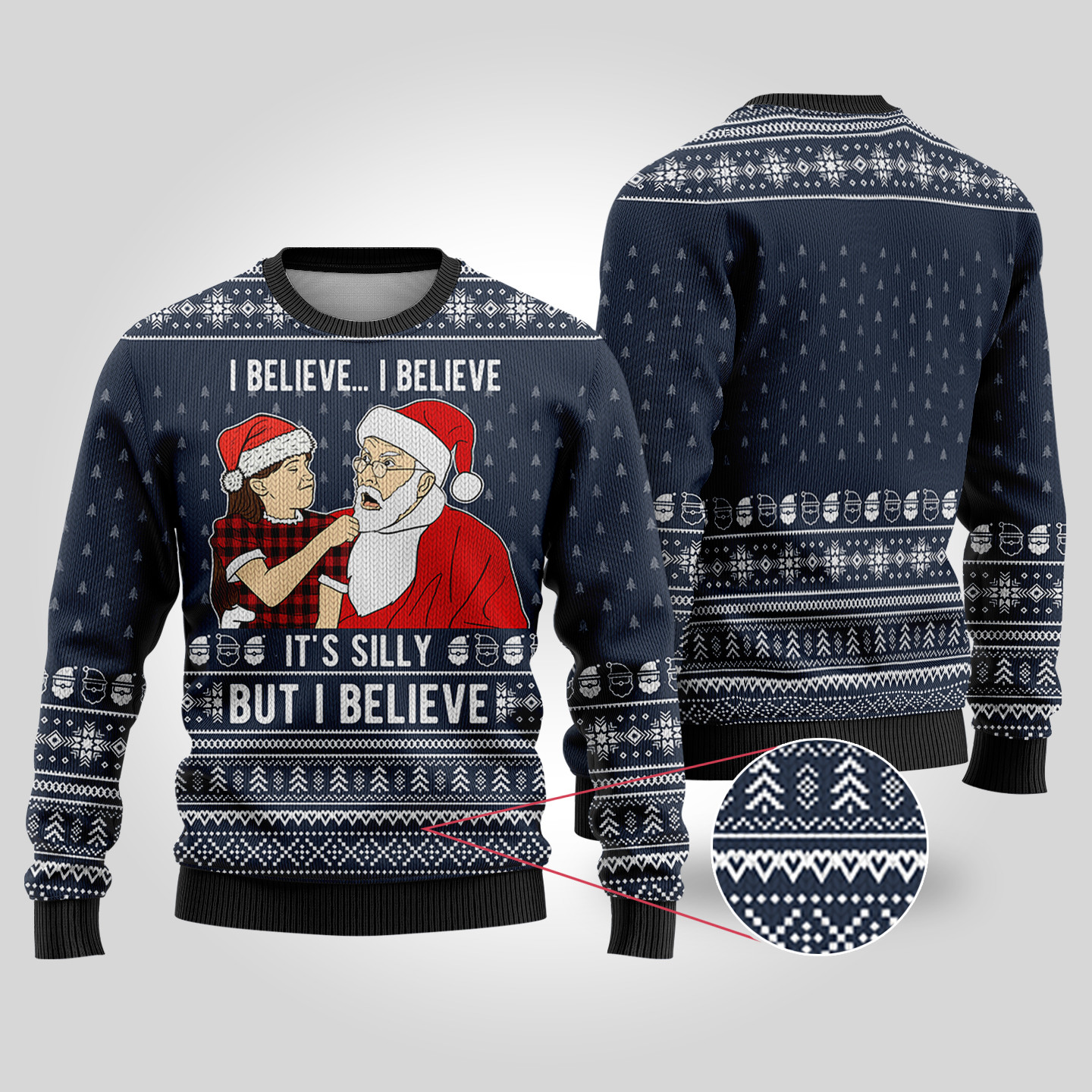 Navy Miracle On 34th Street Funny Ugly Christmas Sweater Warm and Comfy Sweater for Winter Days