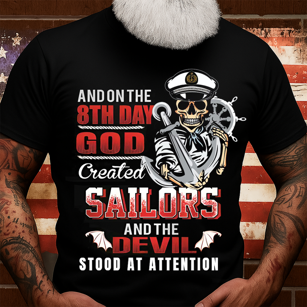 Navy Sailor Veteran T-Shirt On the 8th Day God Created Sailors Skull Anchor Military Tee Honor Gift for Navy Vets
