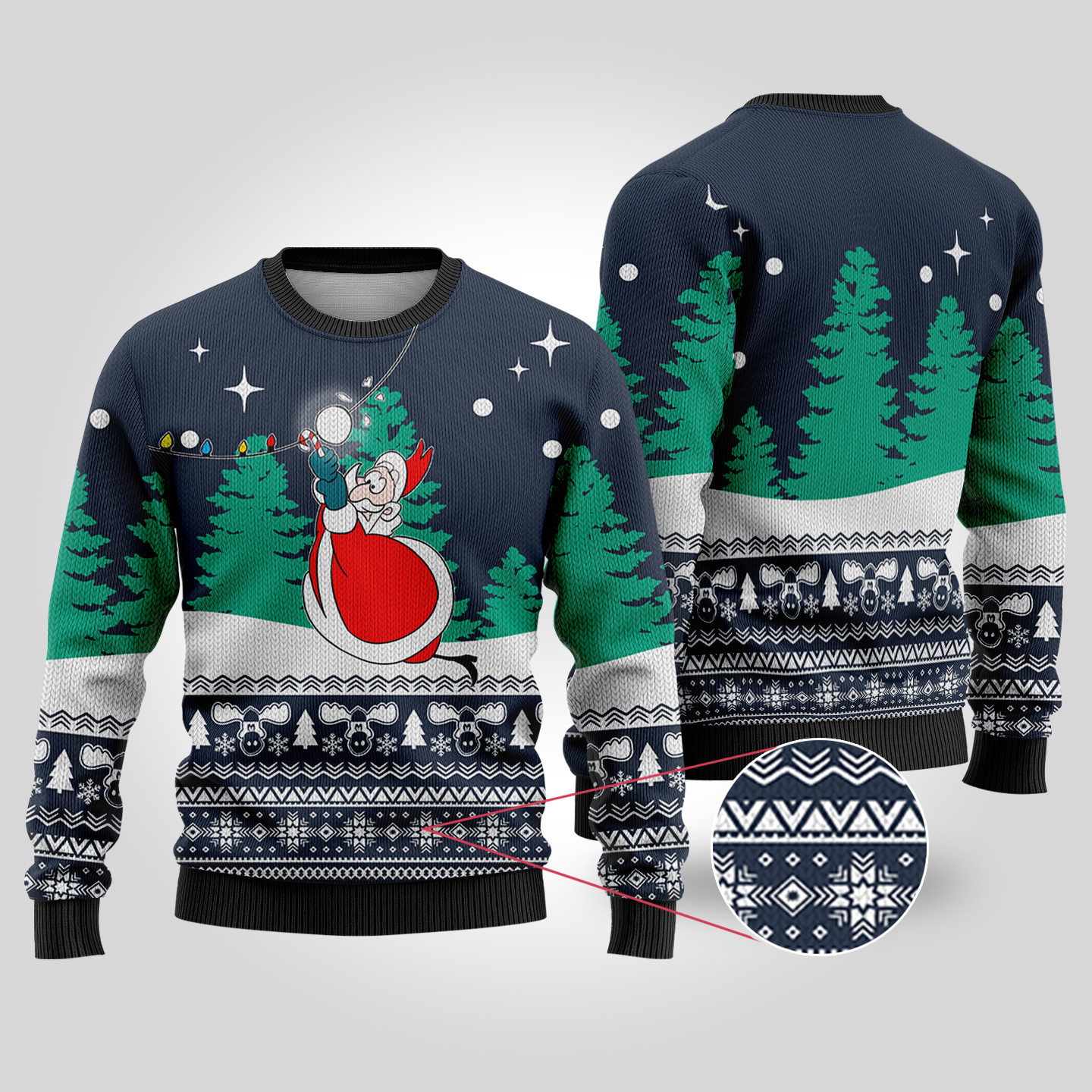 Navy Swinging Santa National Lampoon Ugly Christmas Sweater Cute Christmas Sweatshirt for Holiday Spirit