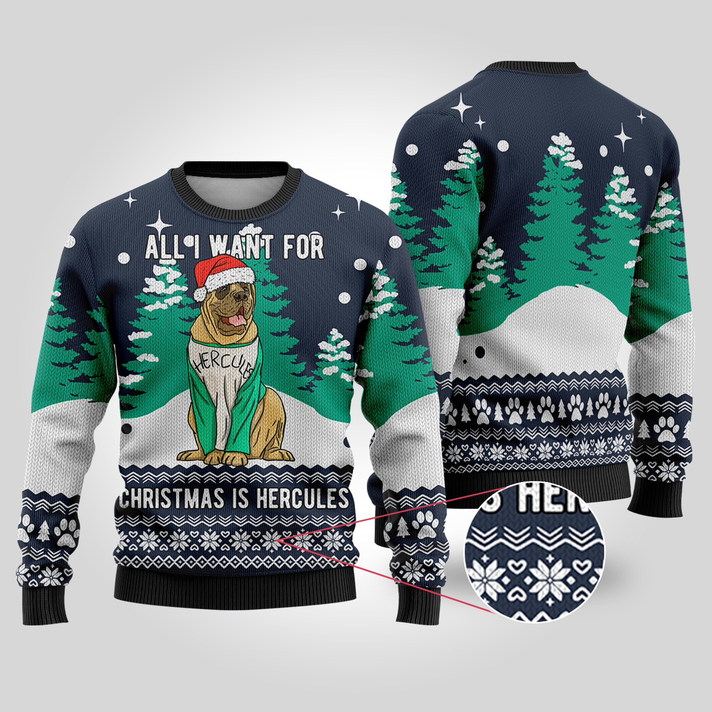 Navy The Beast Hercules Sandlot Dog Ugly Christmas Sweater Casual Winter Sweatshirt for Daily Comfort
