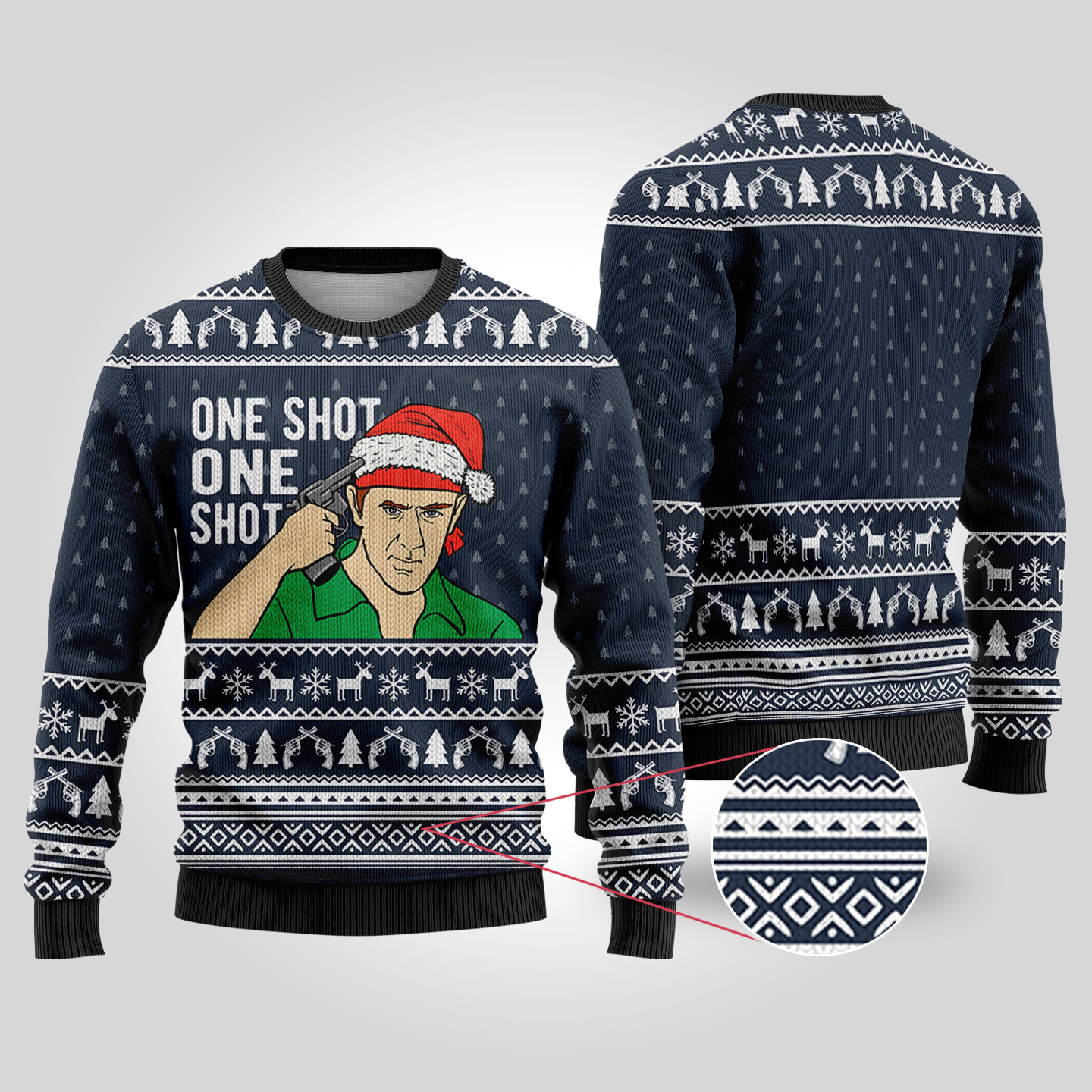 Navy The Deer Hunter Funny Ugly Christmas Sweater Unique Holiday Sweater Gift Idea for Loved Ones