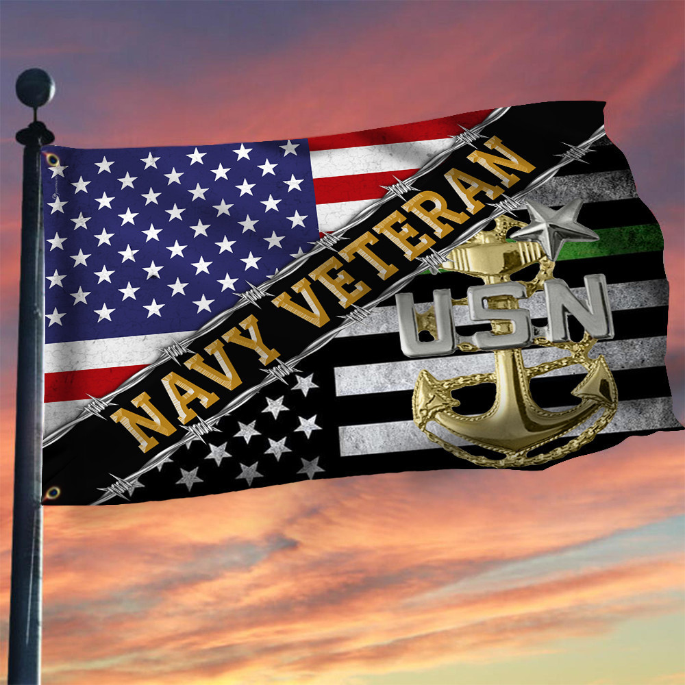 Navy Veteran Flag And American Flag USN Logo Proud Of US Veteran Navy Retirement Gifts