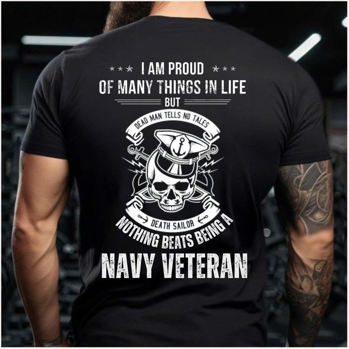 Navy Veteran Graphic Tee  Anchor and Skull Design Proud Military Shirt Gift for Veteran Husband