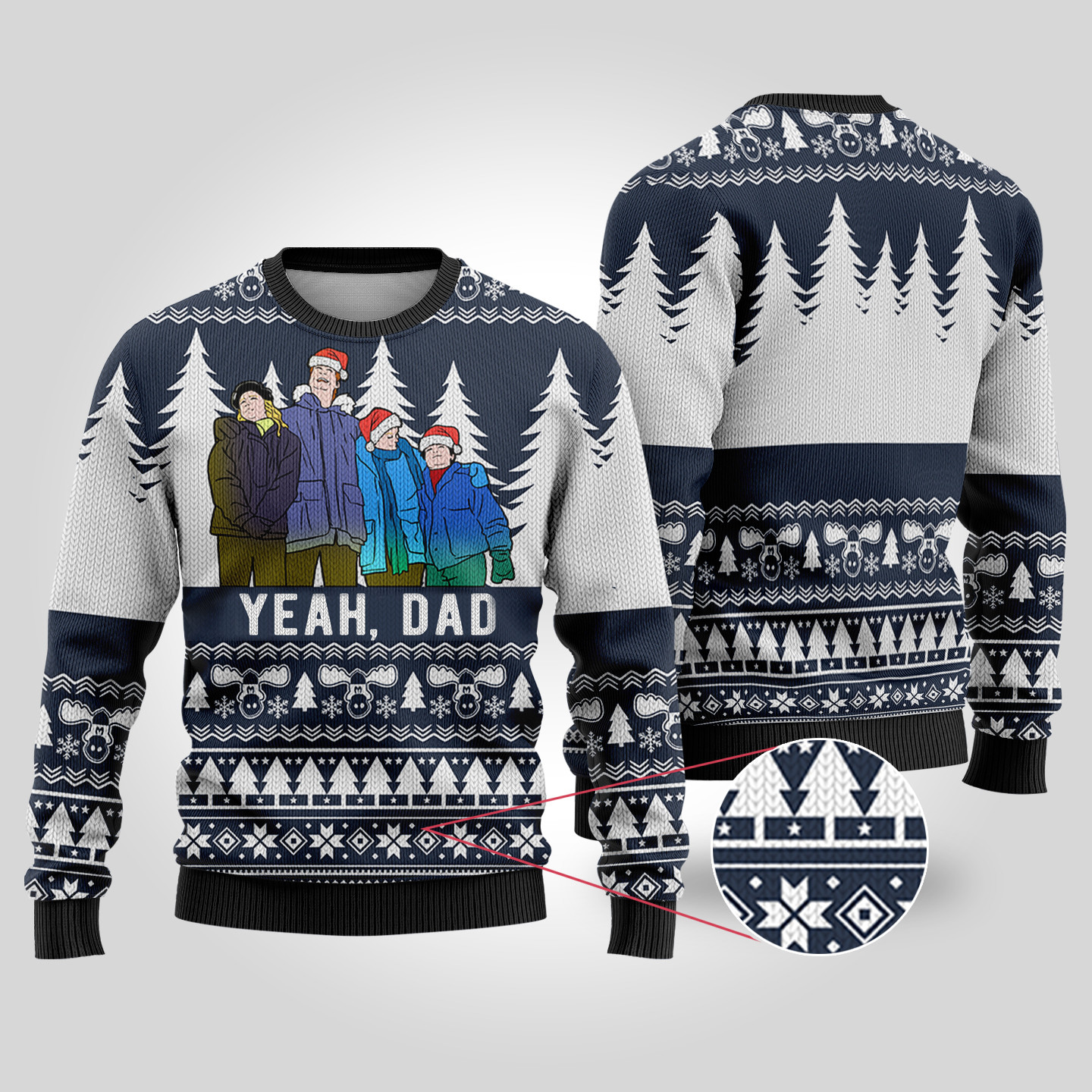 Navy Yeah Dad Audrey National Lampoon Ugly Christmas Sweater Unique Holiday Sweater Gift Idea for Loved Ones