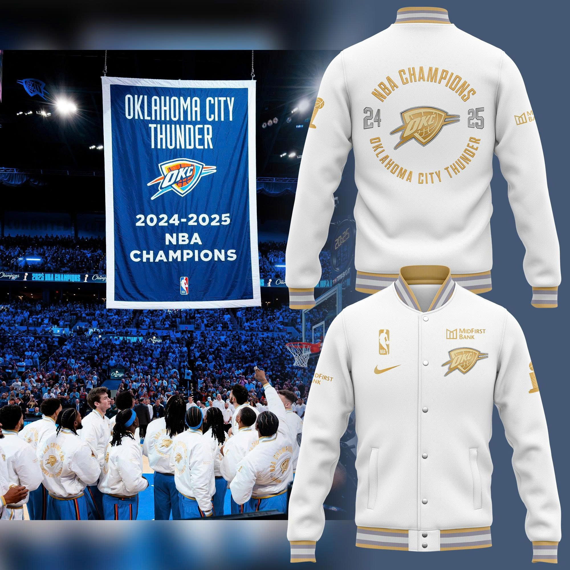 NBA Champions 2024- 2025 Basketball Jacket OKC Thunder Merch Gift Ideas For Fans