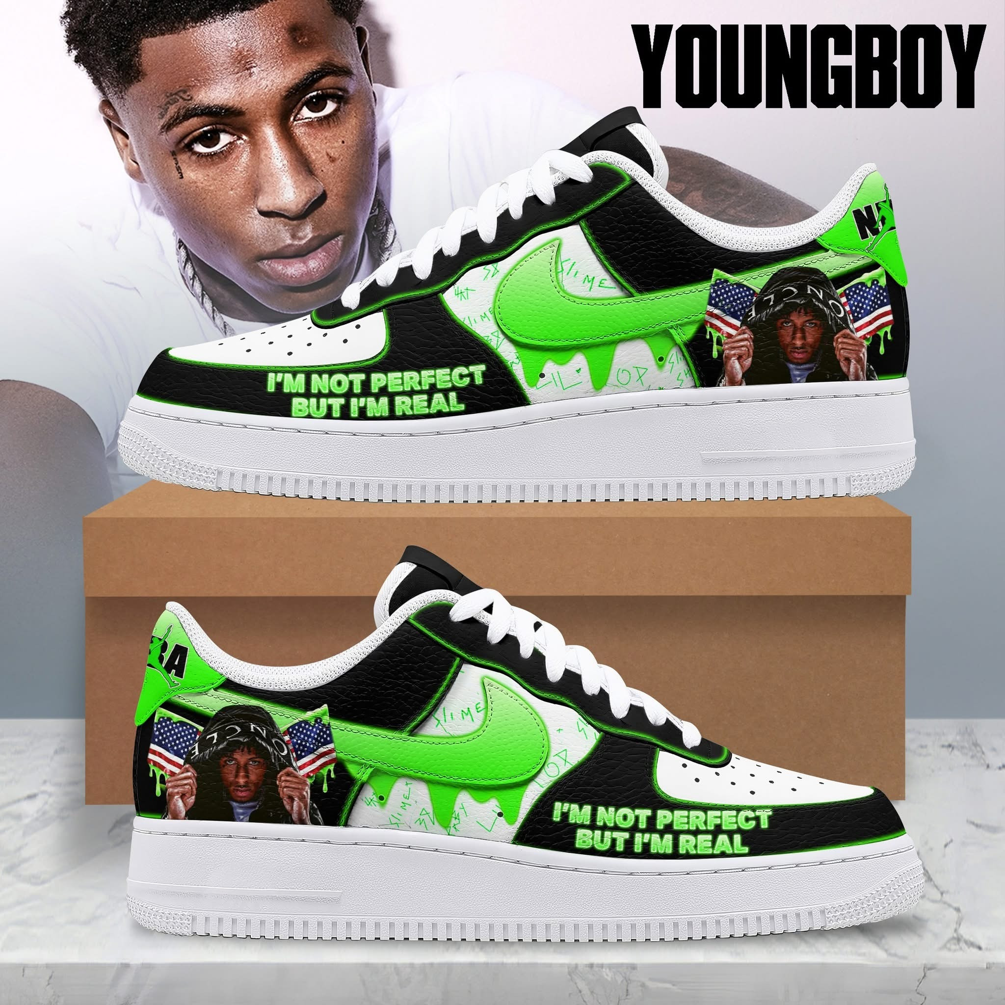 NBA YoungBoy I'm Not Perfect But I'm Real Air Force 1 Shoes Sneakers Merchandise Fan Gifts