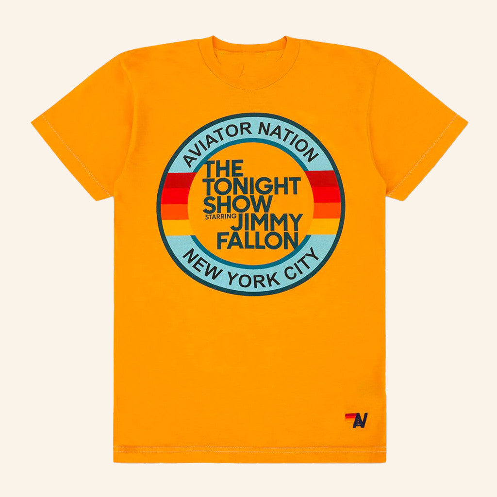 NBC Merch The Tonight Show Starring Jimmy Fallon X Aviator Nation Golden T-Shirt Gifts NBC Merch The Tonight Show Starring Jimmy Fallon X Aviator Nation Golden T-Shirt Gifts