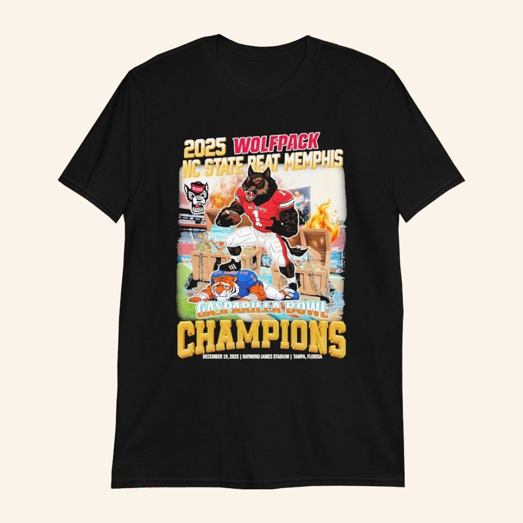 NC State Wolfpack Beat Memphis Tigers 2025 Gasparilla Bowl Champions Mascot T-Shirt Fan Merch