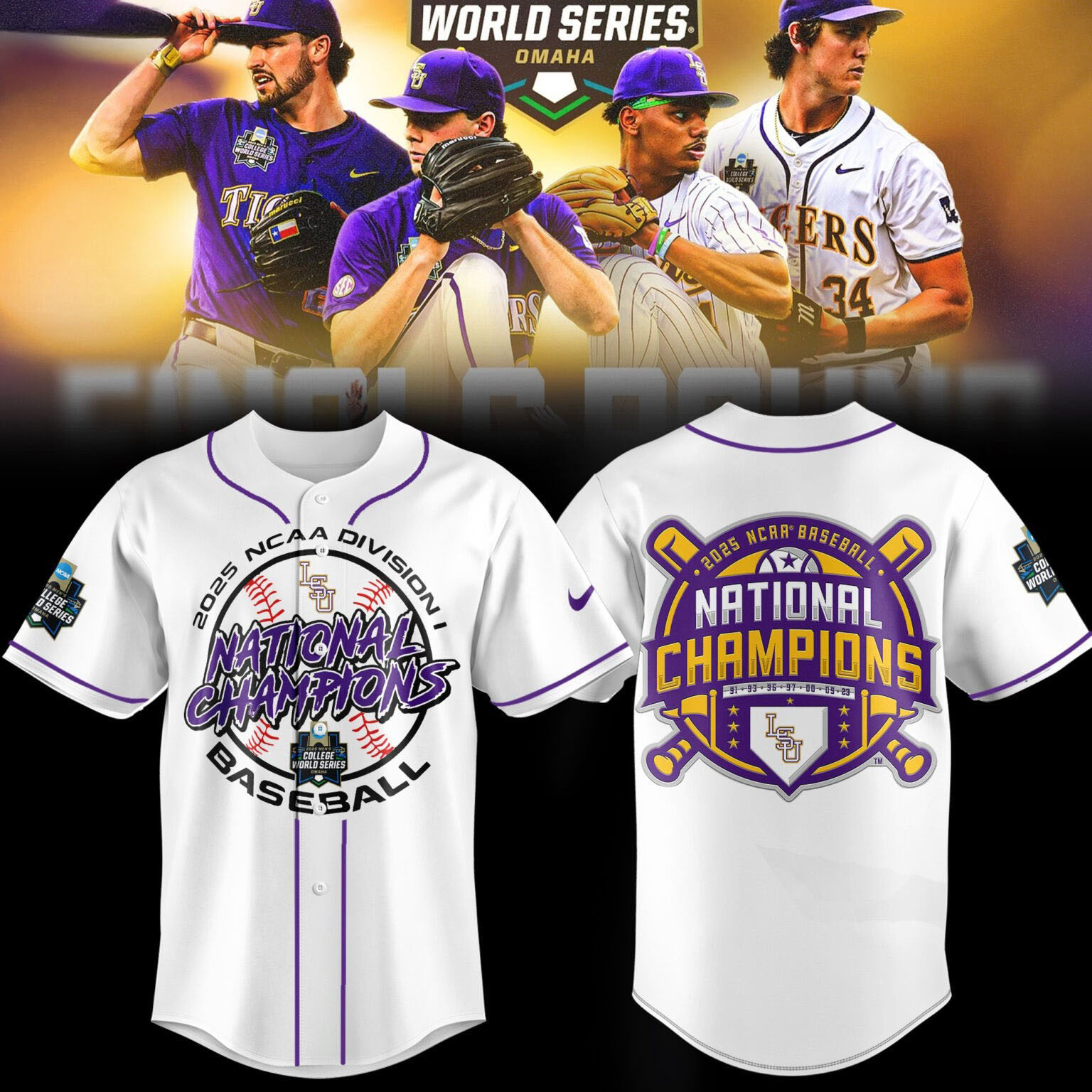 NCAA LSU Tigers 2025 Baseball Men's College World Series Champions Jersey Best Baseball Gifts