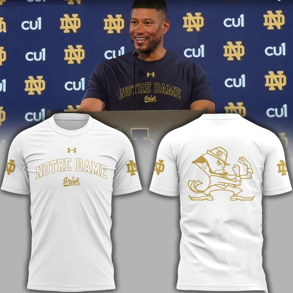 NCAA Notre Dame Fighting Irish Coach Marcus Freeman White T-Shirt Gifts For Basketball Fan