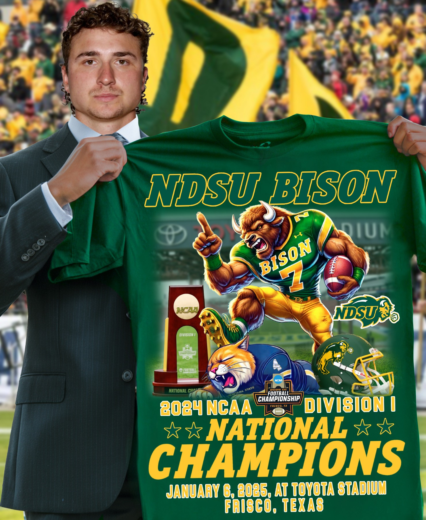 NDSU Bison 2024 NCAA Division I National Champions T-Shirt Football Fan Gifts