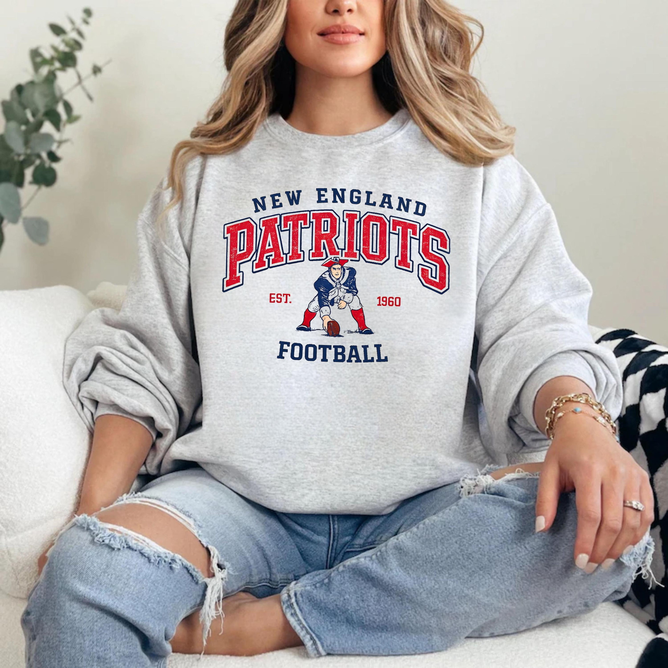 NE Patriots EST 1960 Football Sweatshirt Patriots Apparel Game Day Clothing Football Fans Gifts
