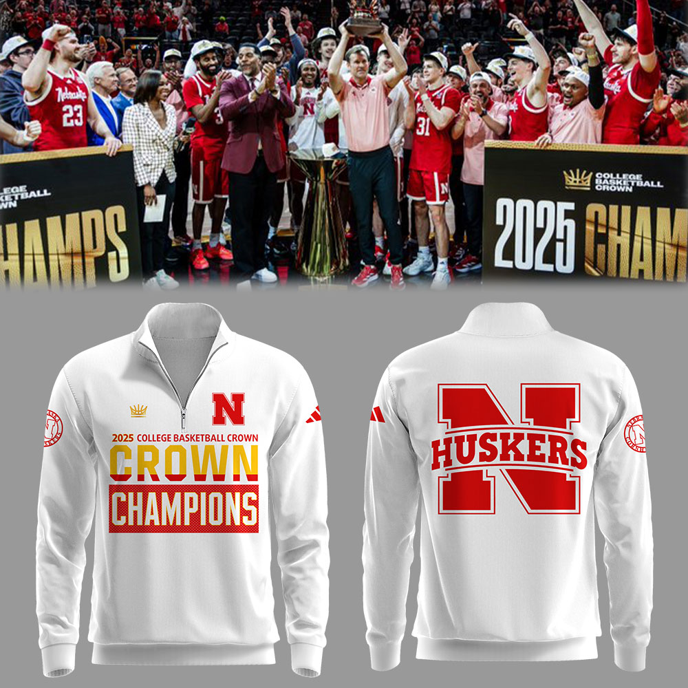 Nebraska Men's Basketball 2025 College Basketball Crown Champions Zipper Sweatshirt Cool Gifts For Basketball Players