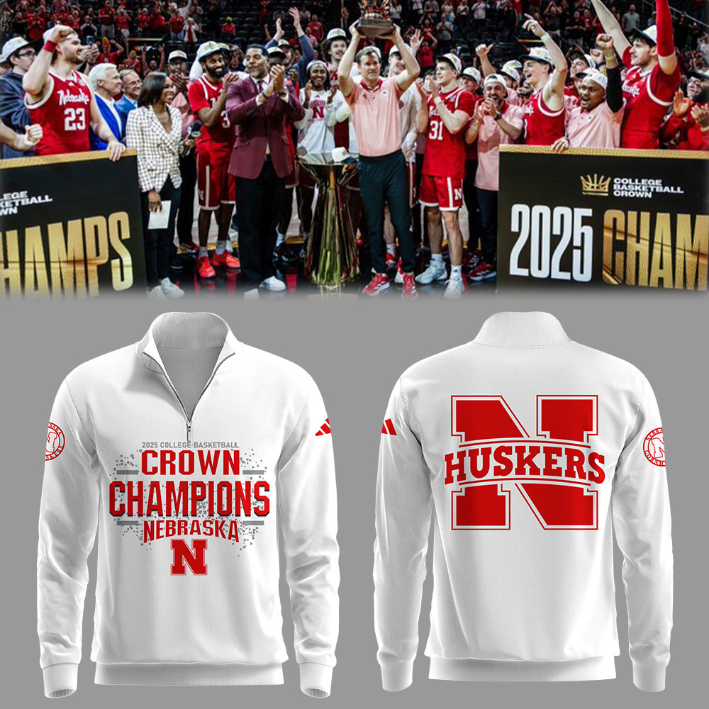 Nebraska Men's Basketball 2025 College Basketball Crown Champions Zipper Sweatshirt Great Gifts For Basketball Players