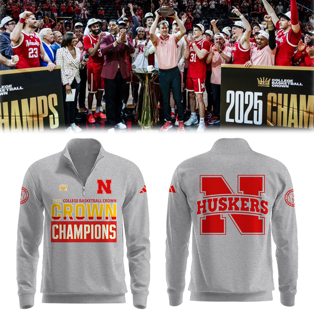 Nebraska Men's Basketball 2025 College Basketball Crown Champions Zipper Sweatshirt Top Gifts For Basketball Players