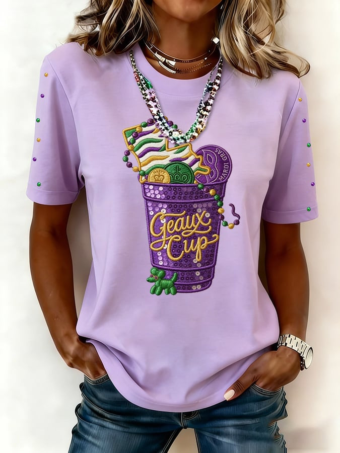 Necklace Mardi Gras Shirt Mardi Gras Womens Clothing Geaux Cup T-Shirt Gift Ideas For Mom