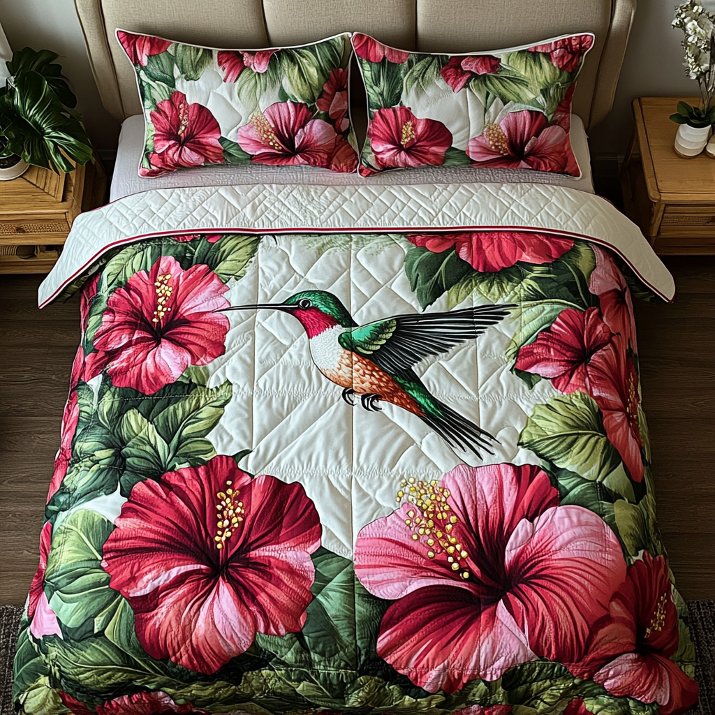 Nectar Charm Quilted Bedding Set Aesthetic Room Decor Hummingbird Gifts For Women