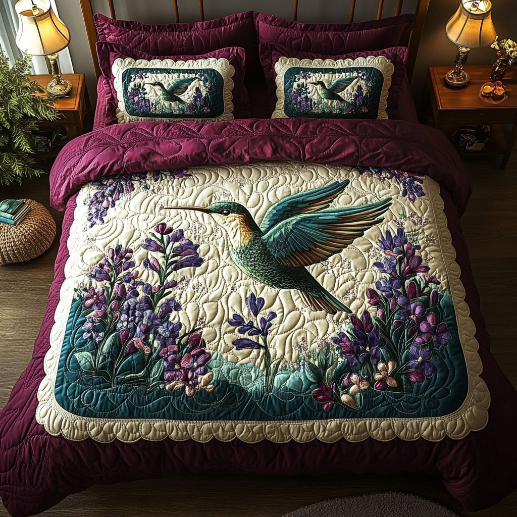 Nectar Delight Quilted Bedding Set Cool Bedroom Decor Hummingbird Gifts For Dad