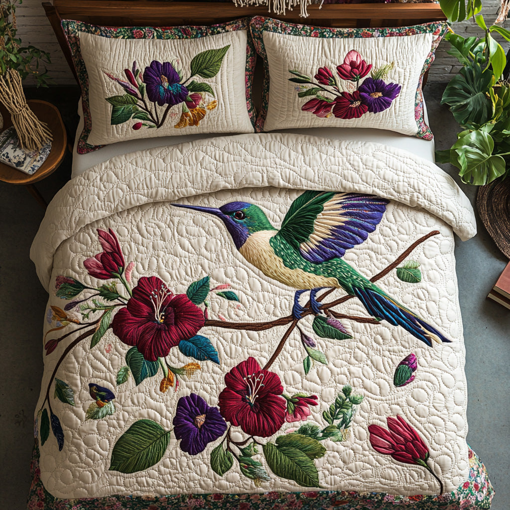 Nectar Kiss Quilted Bedding Set Aesthetic Room Decor Awesome Gifts For Hummingbird Lovers
