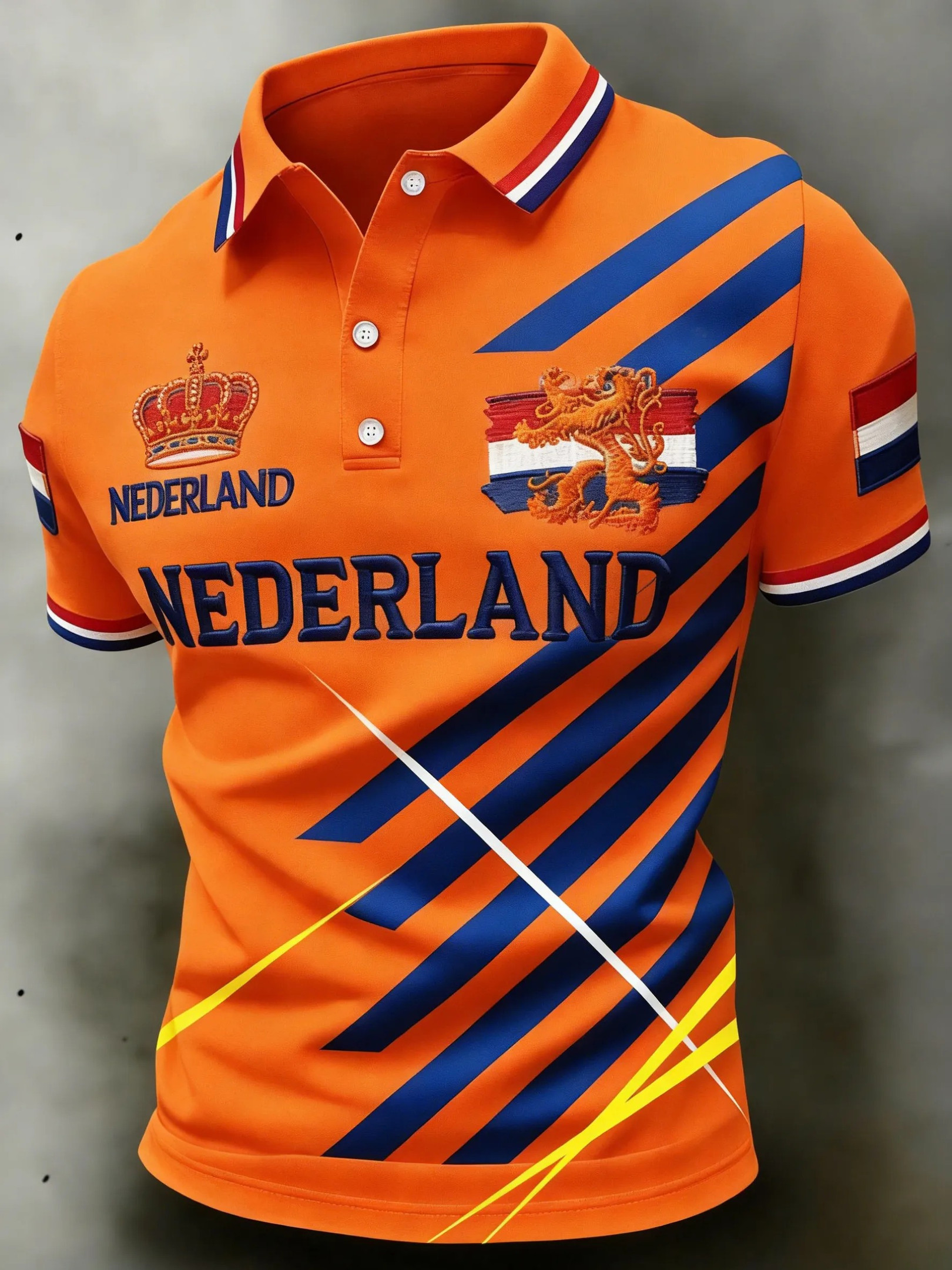 Nederland Crown Dutch Lion Diagonal Polo Shirt Orange Fan Gear Koningsdag Best Gift For Holland Fans