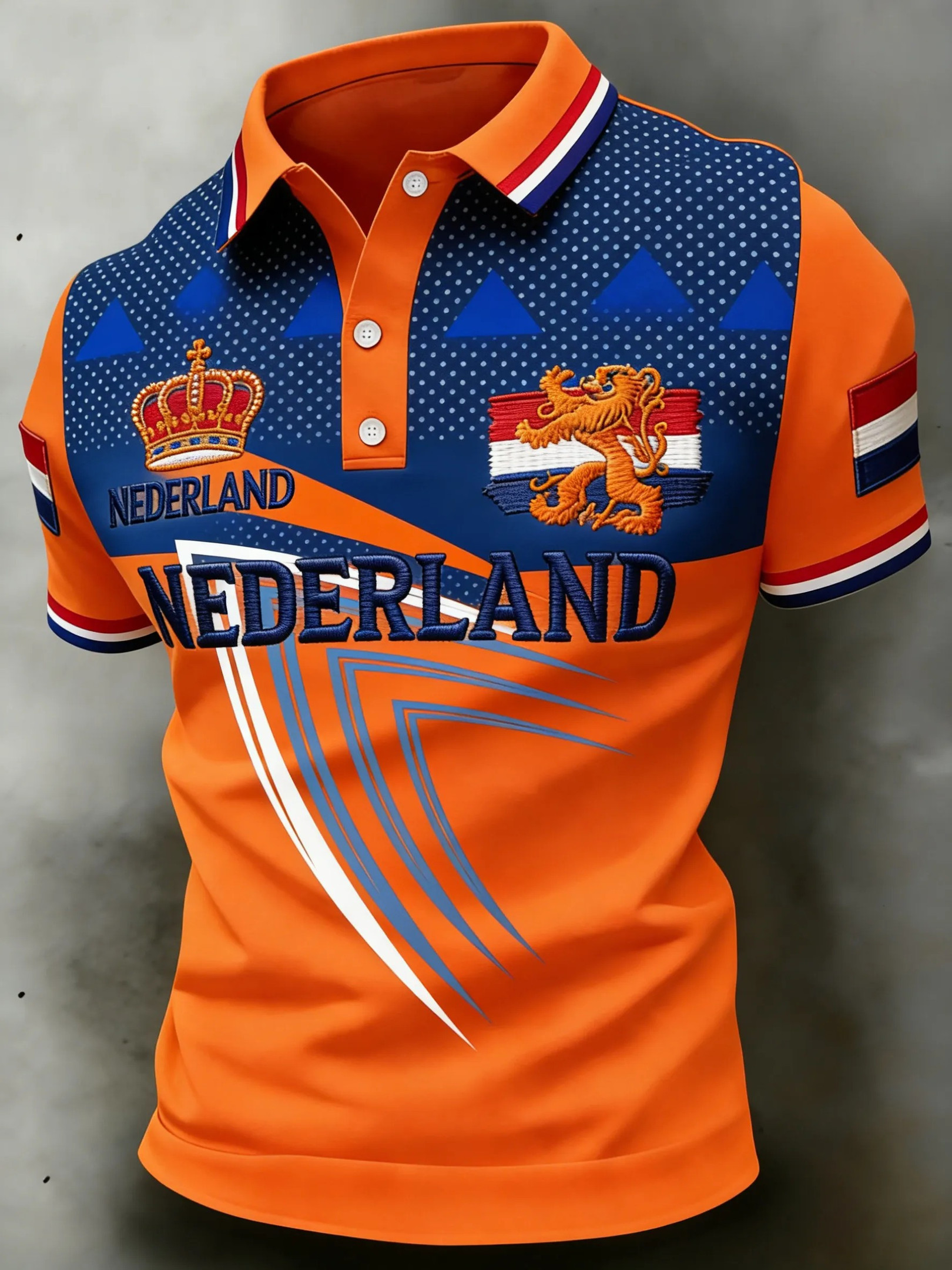Nederland Crown Dutch Lion Dotted Polo Shirt Orange Fan Gear Koningsdag Best Gift For Holland Fans