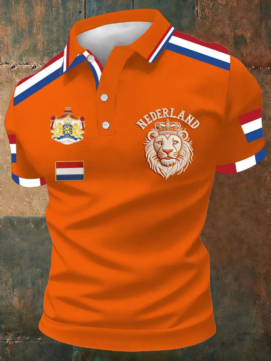 Nederland Crowned Lion Head Polo Shirt Netherlands Fan Gear Orange Boven Best Gift For Holland Fans