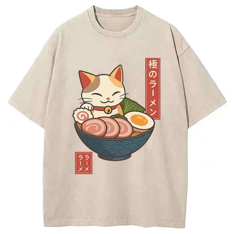 Neko Ramen Washed T-Shirt Everyday Comfort Graphic Shirt Gifts For Best Friend Neko Ramen Washed T-Shirt Everyday Comfort Graphic Shirt Gifts For Best Friend