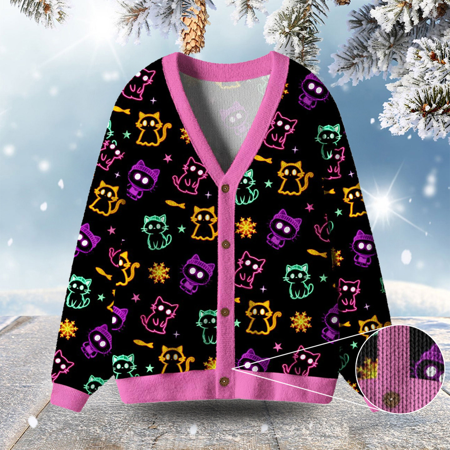 Neon Cat Party Ugly Cardigan Sweaters Ugly Christmas Clothing Cat Presents Christmas