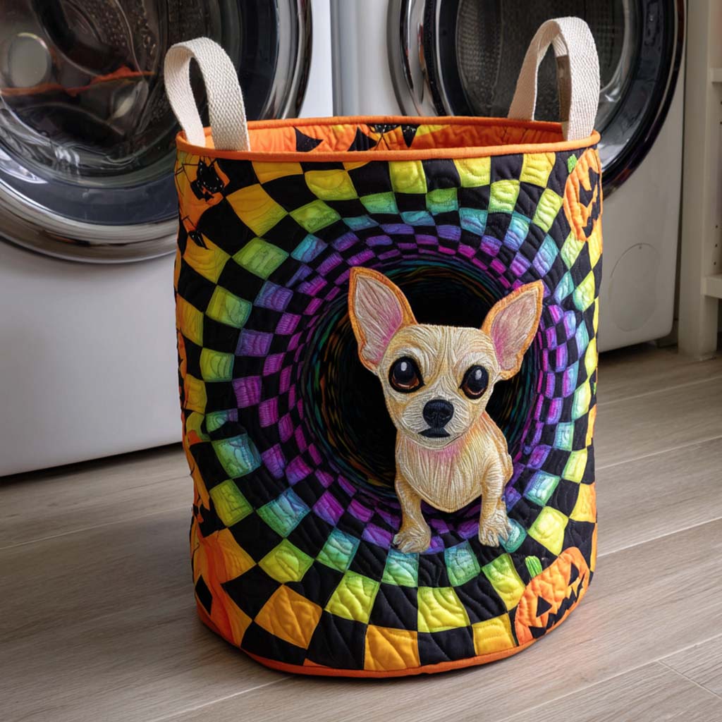 Neon Chihuahua Quilted Laundry Basket Unique Gift For Laundry Lovers