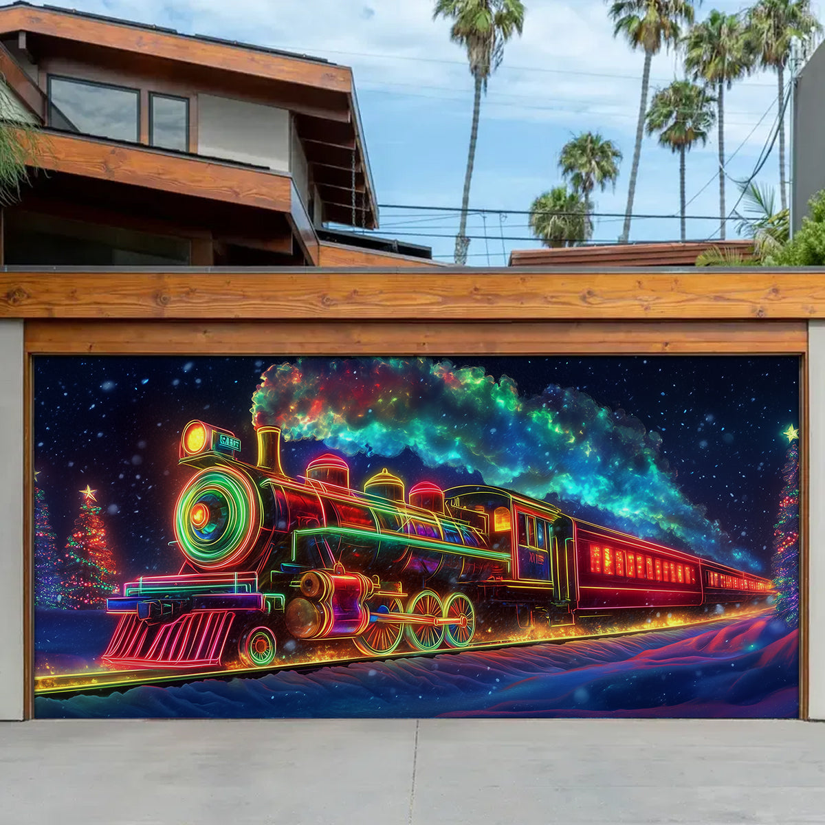 Neon Christmas Train Christmas Garage Door Banner Outdoor Xmas Decorations Xmas Presents