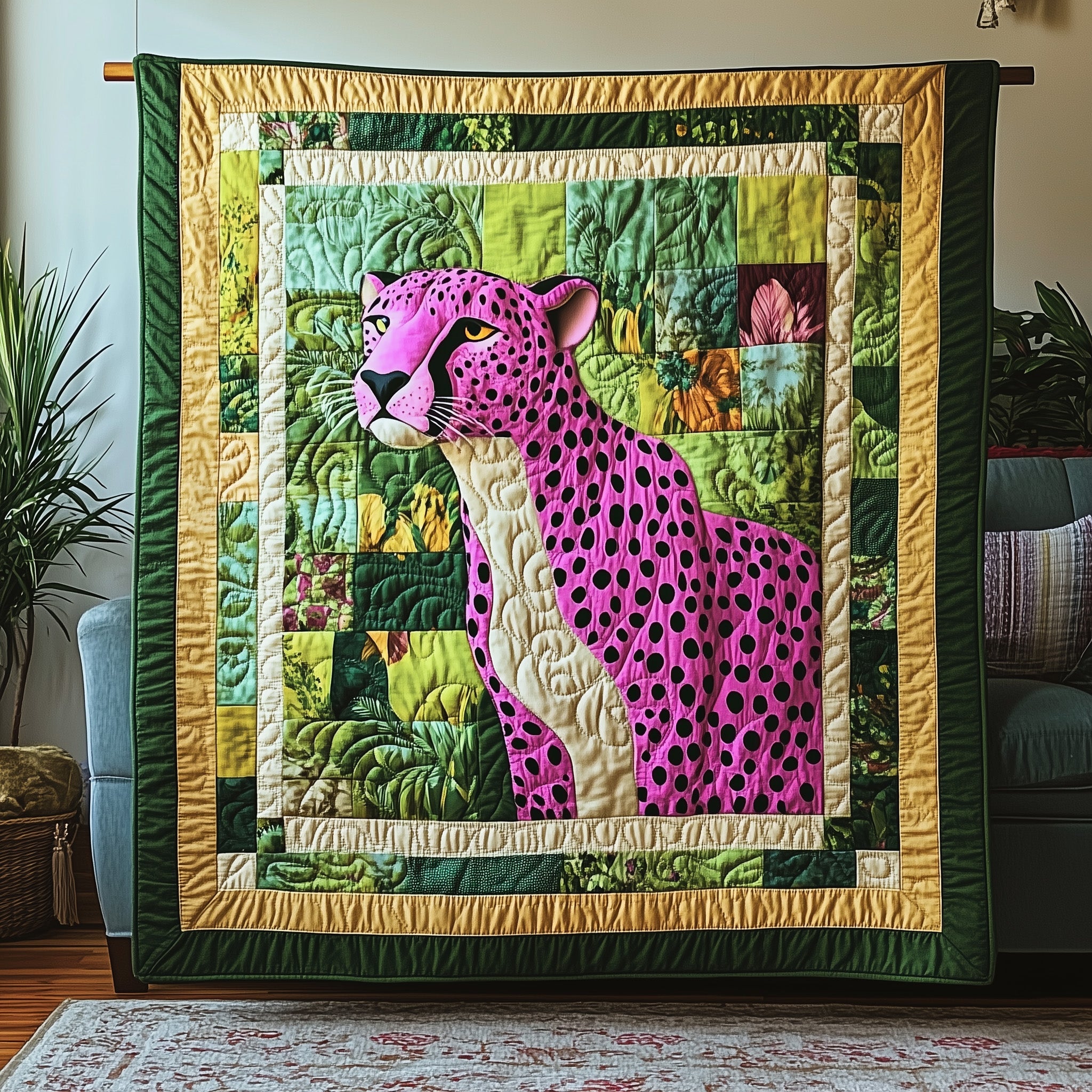 Neon Jungle Cheetah Quilted Blanket Merchandise Throw BlanketGrad Gifts For Daughter