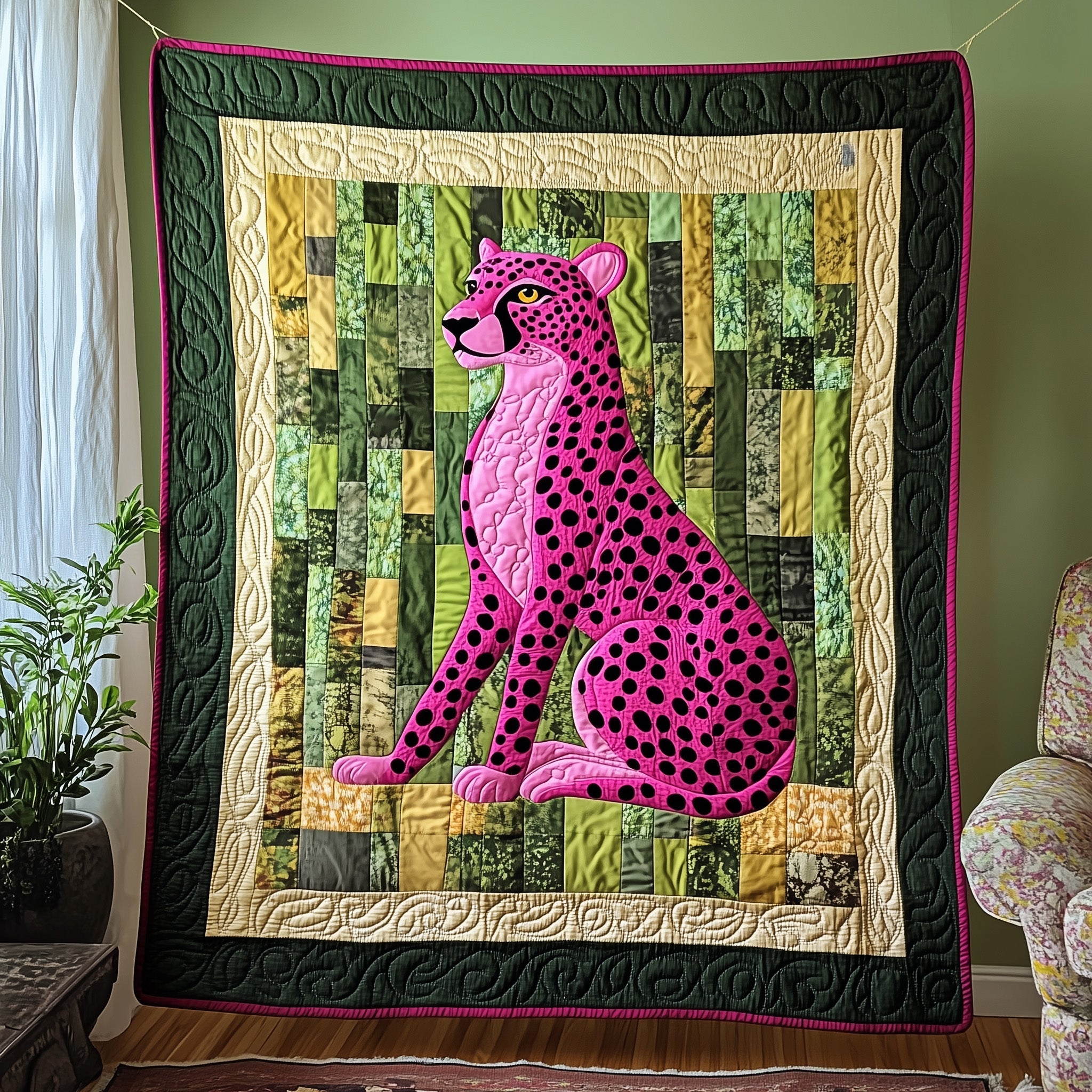 Neon Jungle Cheetah Quilted Blanket Merchandise Throw BlanketGraduation Present For Daughter
