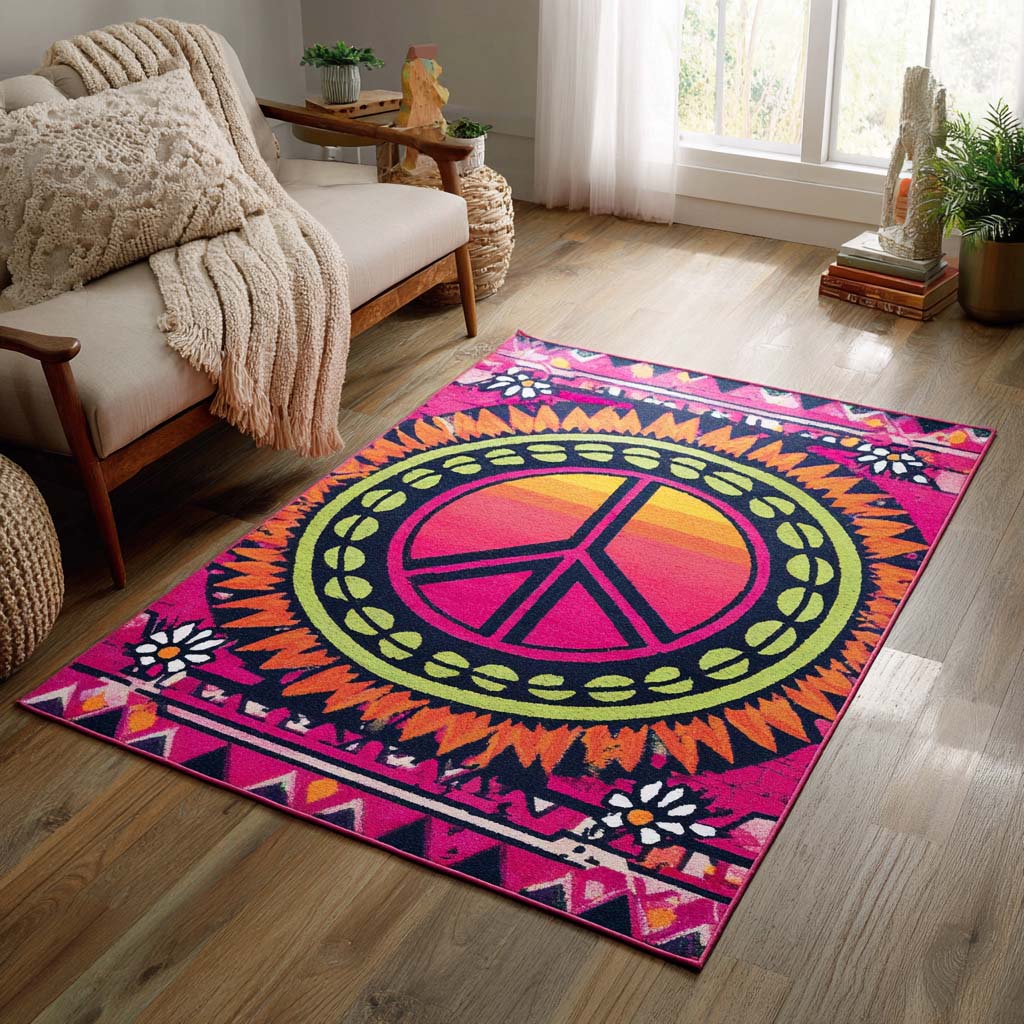 Neon Peace Mandala Area Rug Modern Rugs Best Secret Santa Gifts