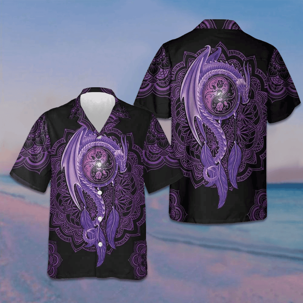 Neon Purple Dragon Mandala Hawaiian Shirt Beach Button Down Shirt Men Gifts For Hubby Neon Purple Dragon Mandala Hawaiian Shirt Beach Button Down Shirt Men Gifts For Hubby