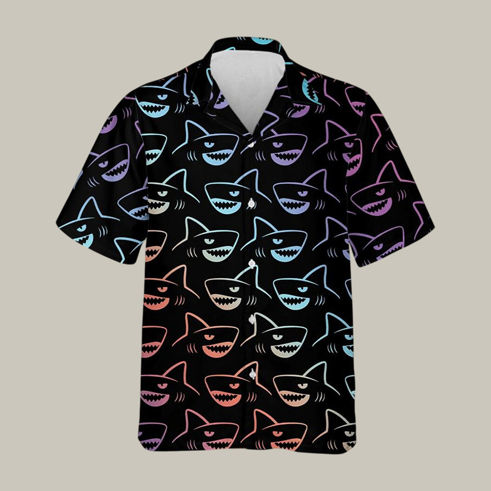 Neon Shark Hawaiian Shirt Shark Aloha Shirt Unique Present For Father's Day