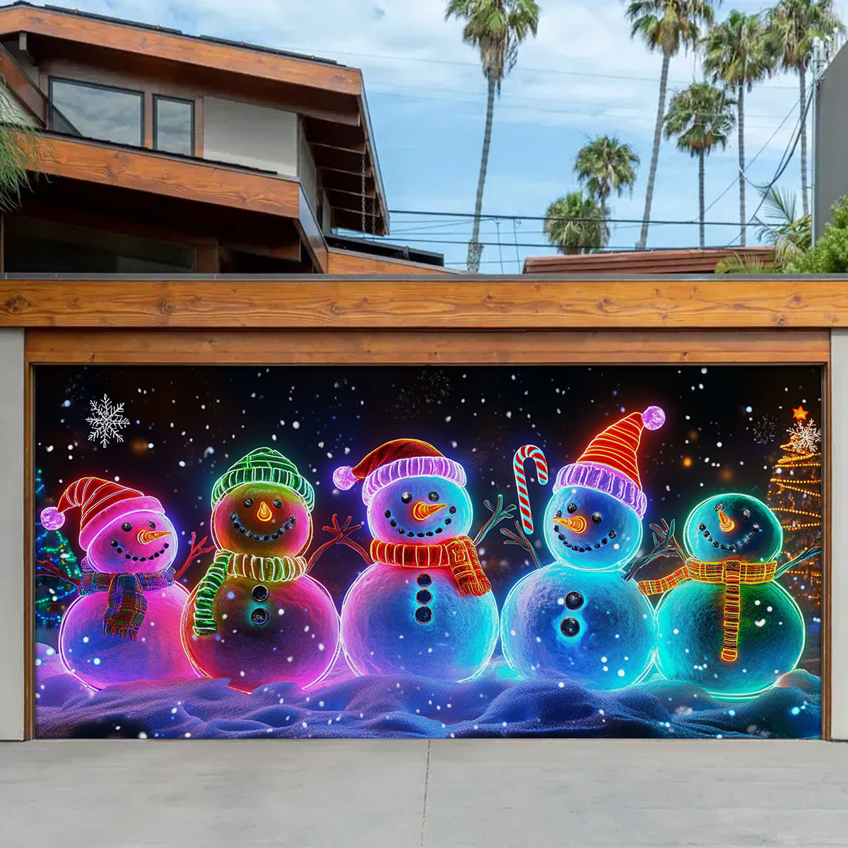 Neon Snowman Family Christmas Garage Door Banner Xmas Decor Snowman Lover Presents