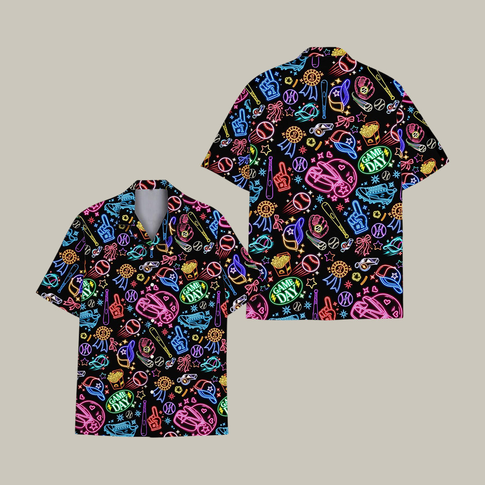 Neon Sports Hawaiian Shirt Game Day Football Baseball Neon Shirt Husband Gift Idea