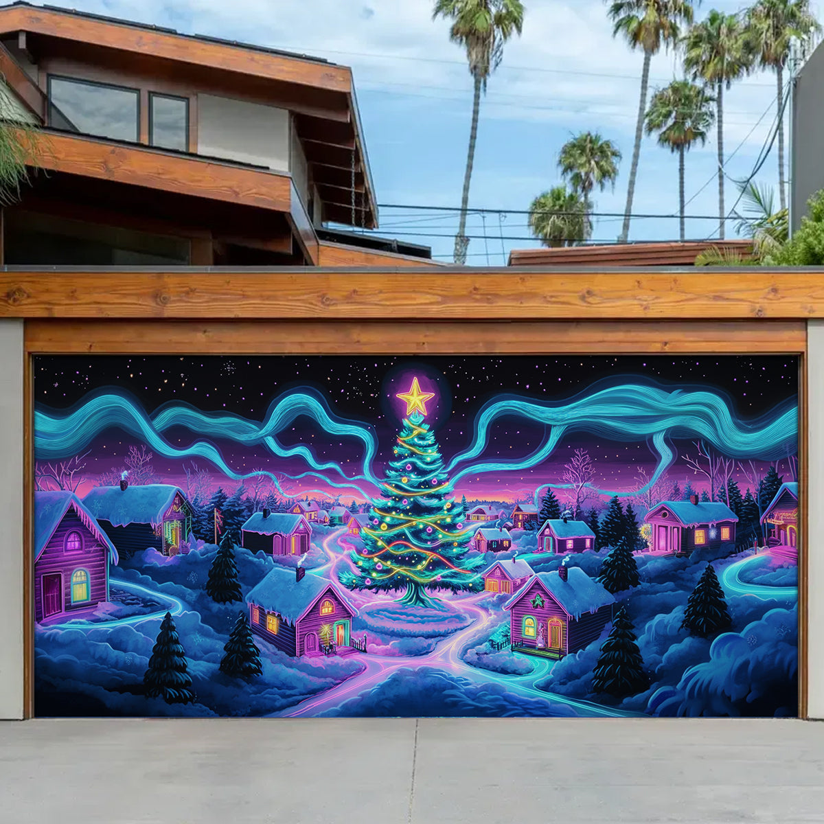 Neon Village Glow Christmas Garage Door Banner Xmas Home Decoration Christmas Present Ideas