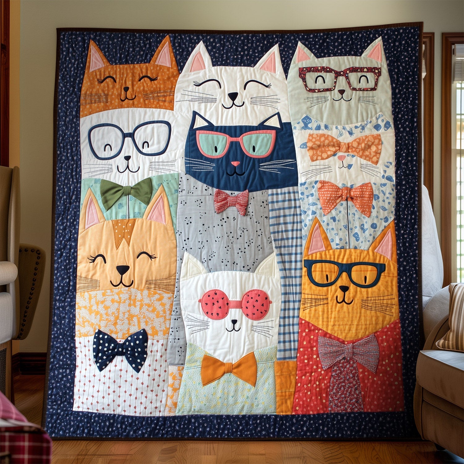 Nerdy Cats Quilted Blanket Novelty Gifts For Cat Lovers