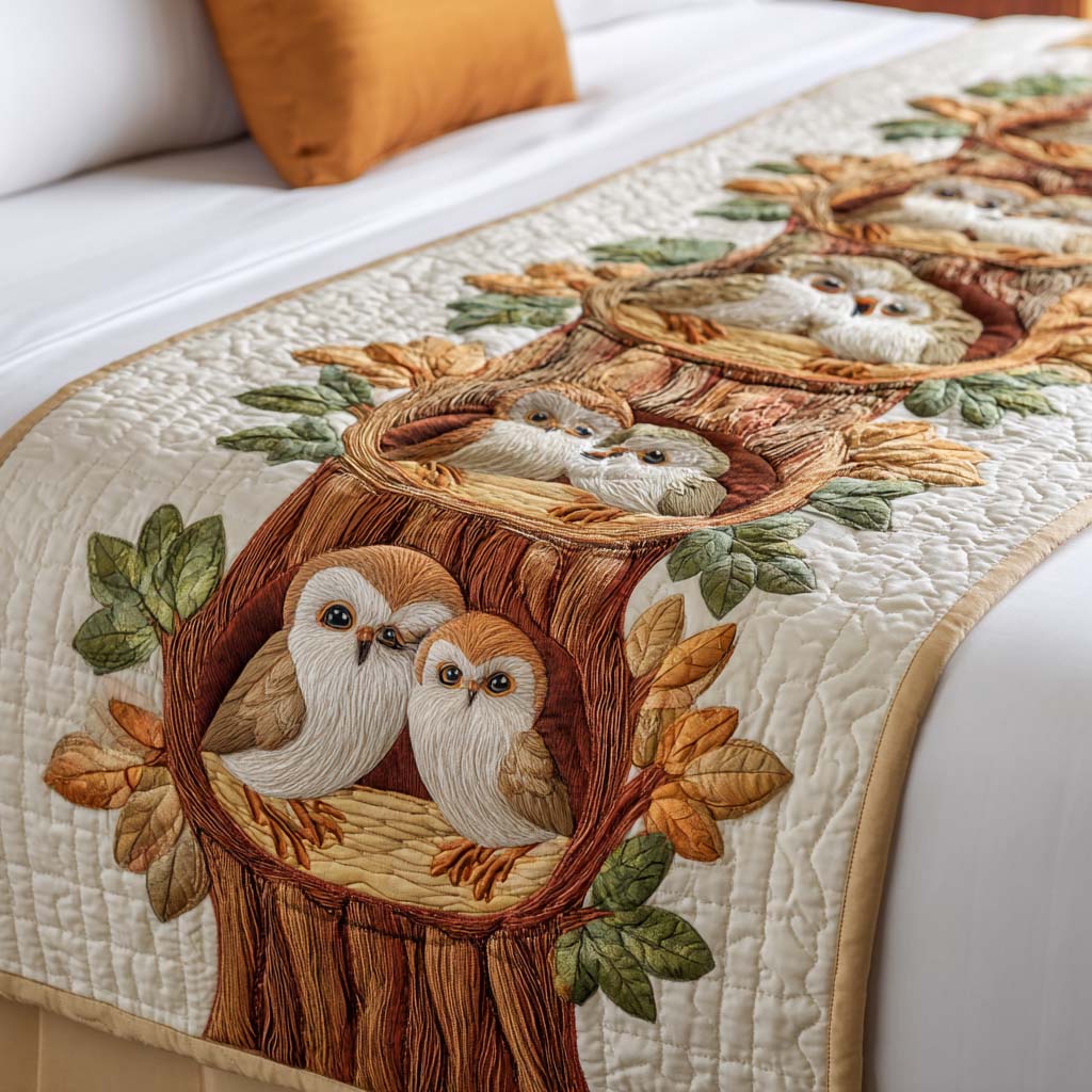 Nest Whispers Quilted Bed Runner Bedroom Decorations Gift For Owl Lover