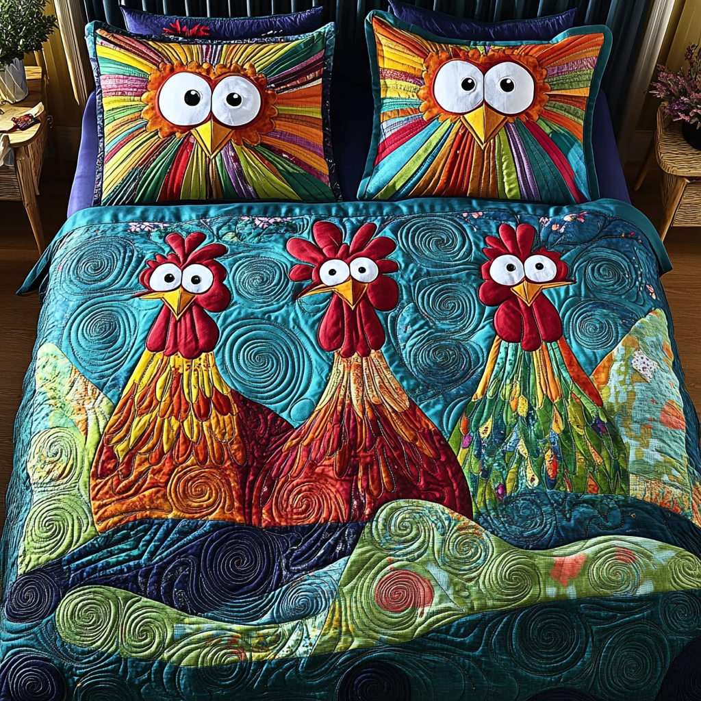 Nesting Joy Quilted Bedding Set Holiday Duvet Covers Gift Ideas For Chicken Lovers