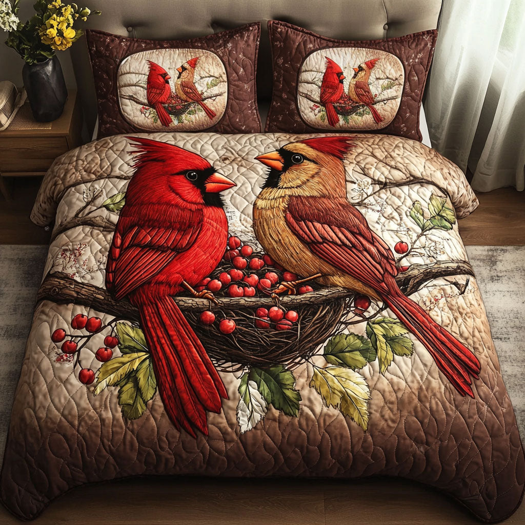 Nestled Love Quilted Bedding Set Aesthetic Room Decor Unique Cardinal Gifts
