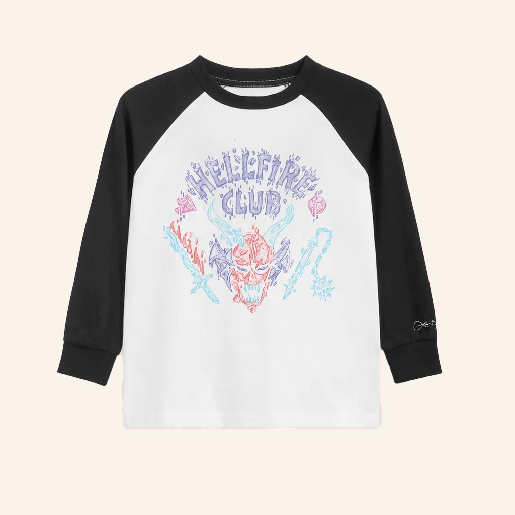 Netflix Merch Stranger Things X Louis De Guzman Hellfire Club Long Sleeve T-Shirt Fan Apparel Netflix Merch Stranger Things X Louis De Guzman Hellfire Club Long Sleeve T-Shirt Fan Apparel