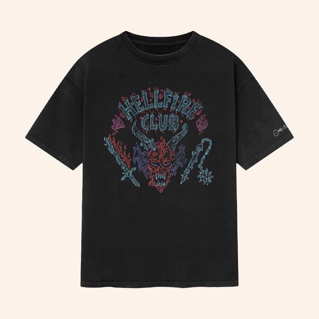 Netflix Merch Stranger Things X Louis De Guzman Hellfire Club T-Shirt Fan Apparel