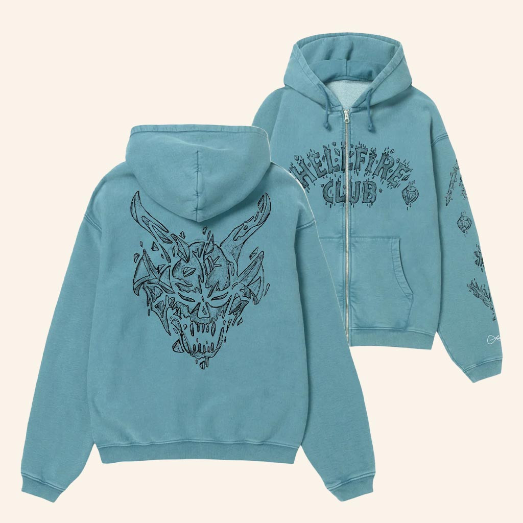 Netflix Merch Stranger Things X Louis De Guzman Hellfire Club Zip Hoodie Fan Apparel