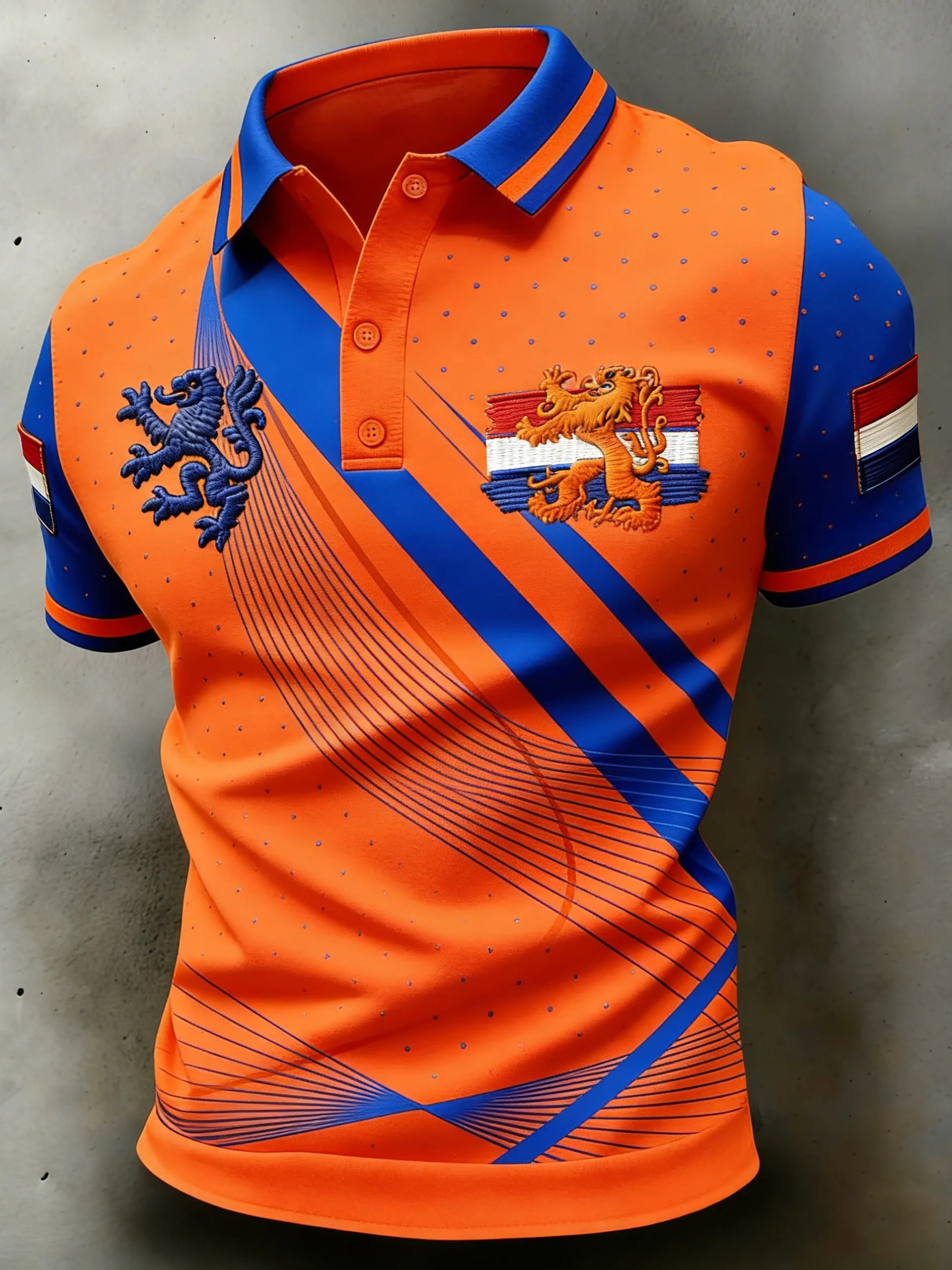 Netherlands Dual Dutch Lion Diagonal Polo Shirt Orange Fan Gear Koningsdag Best Gift For Dutch Fans