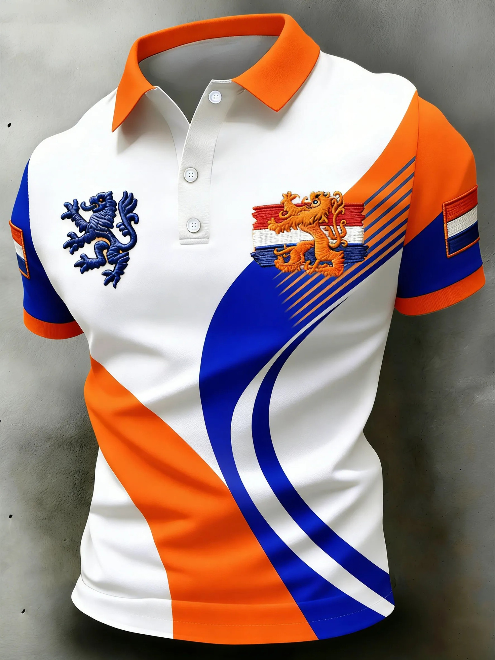 Netherlands Dutch Lion Curved Polo Shirt Orange Fan Gear Koningsdag Dutch Pride Best Gift For Fans